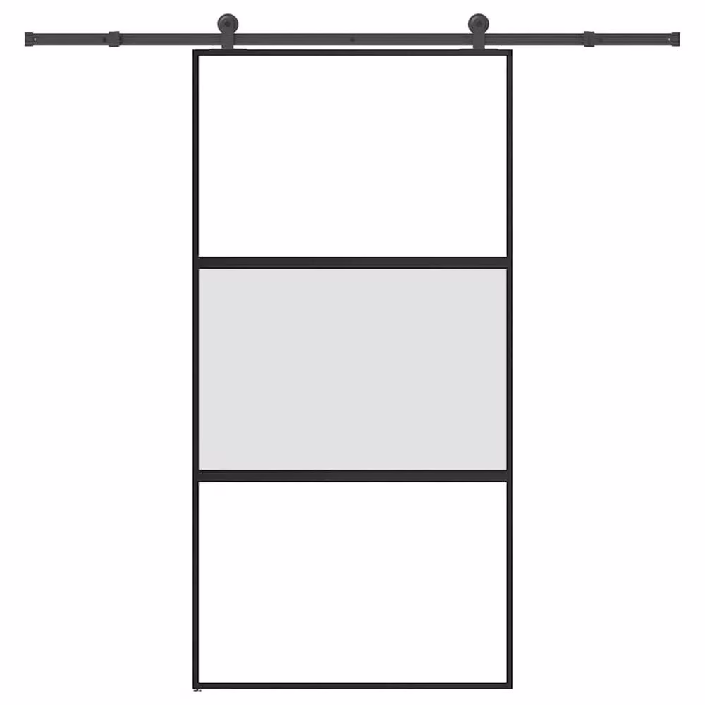 Berkfield Home Sliding Door with Hardware Set, Black Aluminium and Transparent Tempered Glass, W: 102.5 cm, H: 205 cm – 1