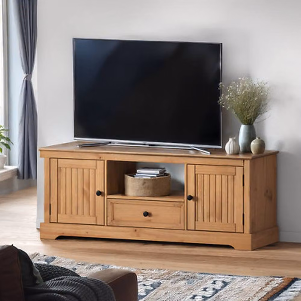 NESTLUNE Country Solid Wood Pine TV Unit in Brown, W: 100 cm, D: 15 cm – 3