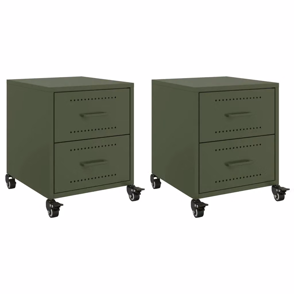 Berkfield Home Set of 2 Metal Bedside Cabinets in Olive Green, W/D/H: 36 x 39 x 43.5 cm – 2