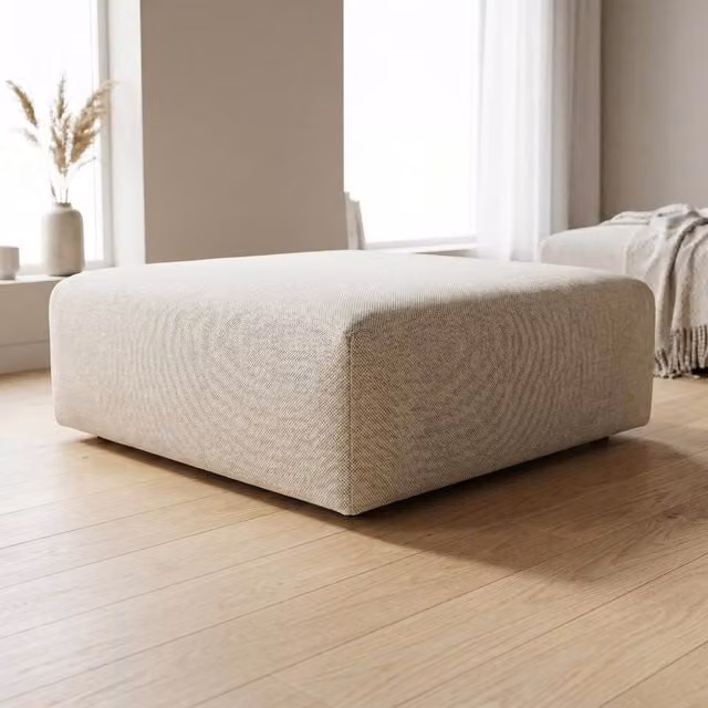 Abakus Direct Tokyo Footstool in Anthracite Grey and Sand Basket Weave Fabric