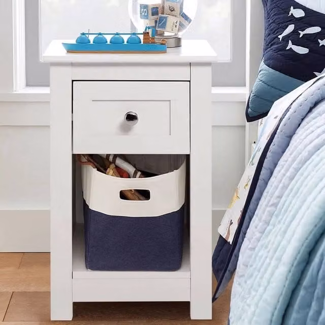 KORVIXA Narrow Wood Bedside Storage Cabinet in White