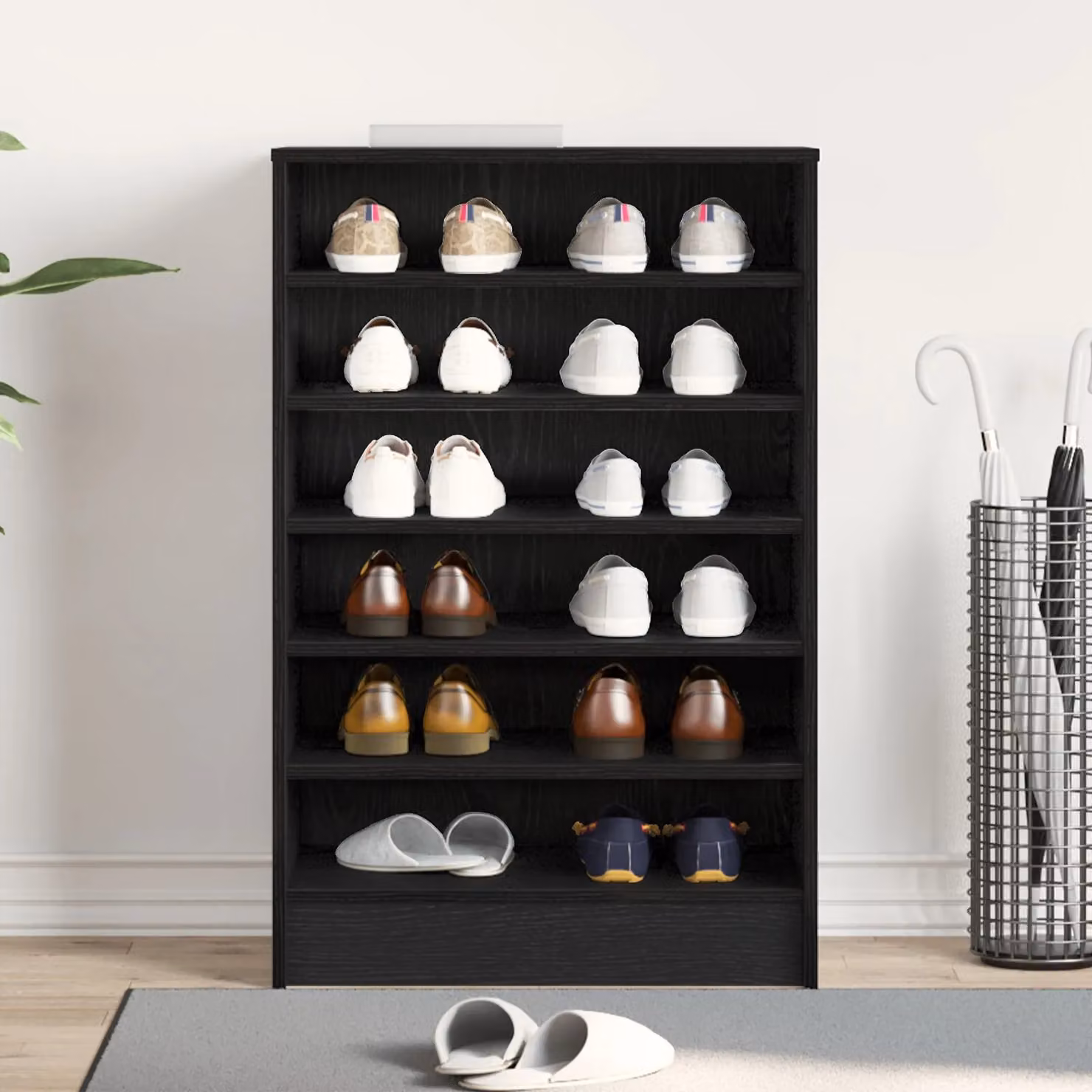 Berkfield Home Black Oak Shoe Cabinet with Internal Shelves, W/D/H: 60 x 35 x 92 cm – 3