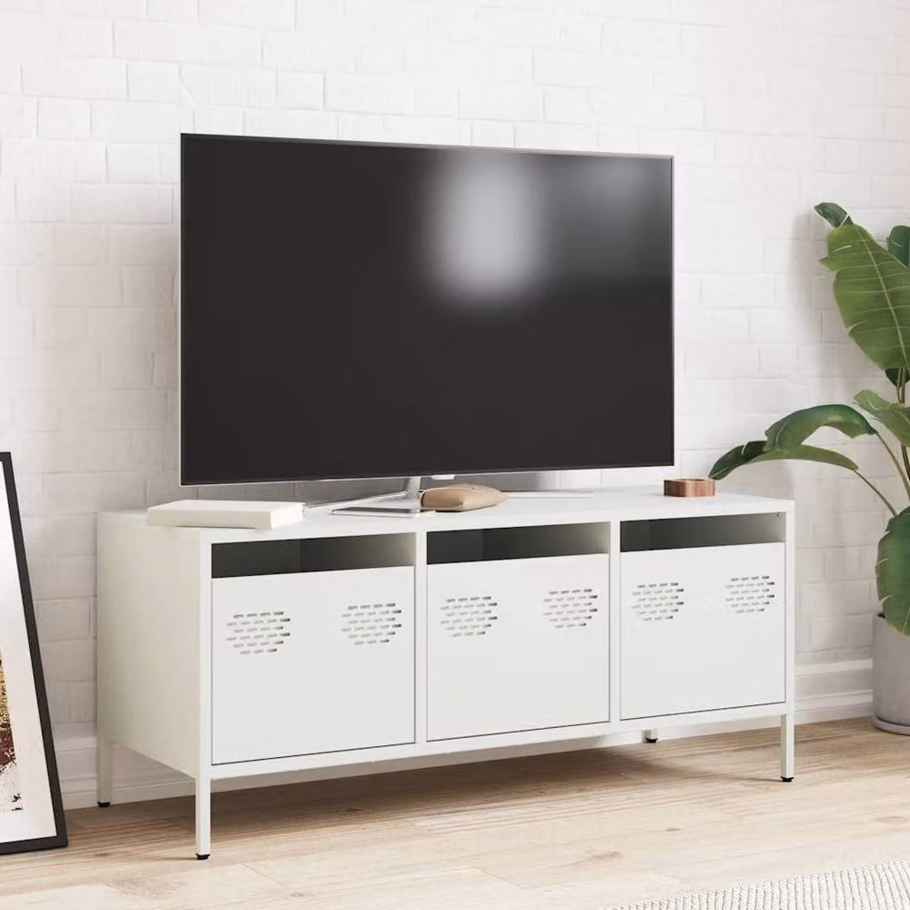 Berkfield Home White Industrial TV Cabinet in Matt Metal, W: 101.5 cm, D: 39 cm, H: 43.5 cm – 3