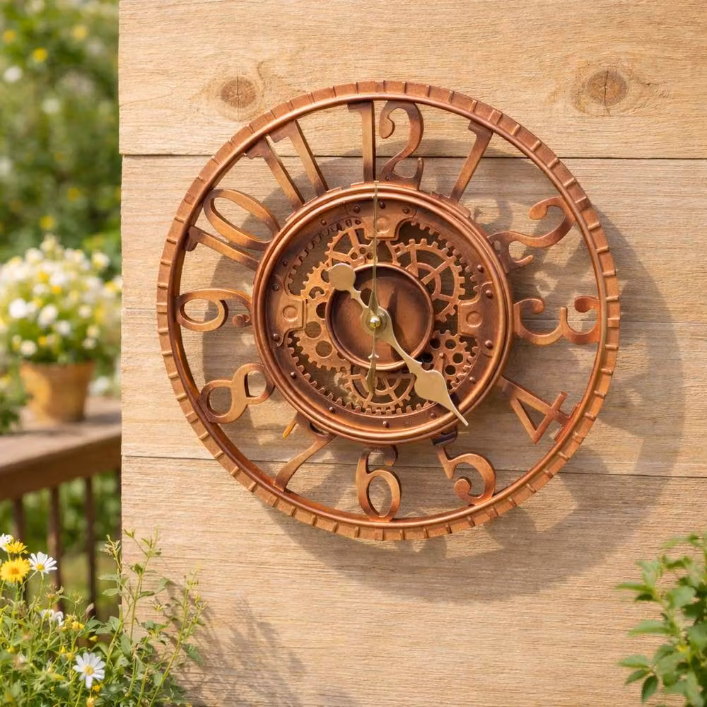 Marco Paul Bronze Skeleton Mechanical Round Wall Clock for Indoor and Outdoor Use, Diameter: 30.5 cm – 6