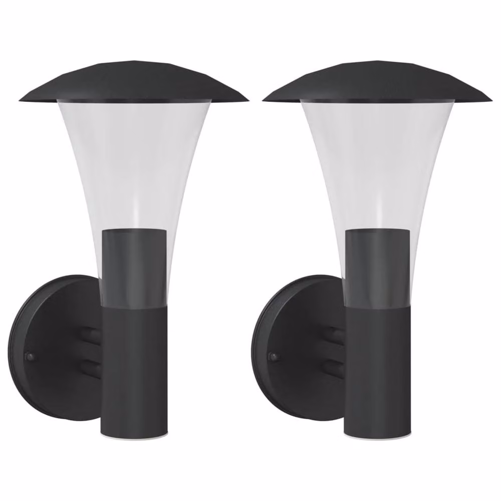Berkfield Home Set of 2 Black Stainless Steel Modern Outdoor Wall Lights for Garden – 2