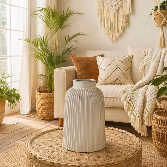 Wyld Haus Forge Large White Striped Ceramic Bell Vase, H: 30.0 cm, W: 19.0 cm, D: 19.0 cm – 1