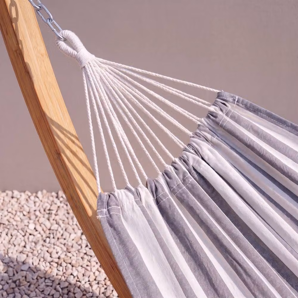 Primrose Nautical Striped Single Outdoor Garden Hammock with Side Bag in Navy and White – 2