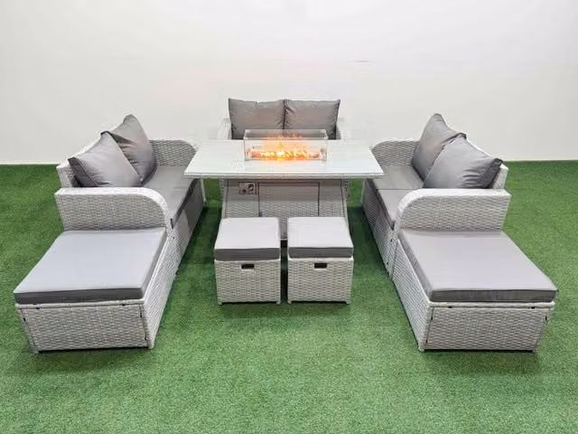 Fimous 10 Seater Outdoor Garden Furniture Set with Love Sofa in Light Grey