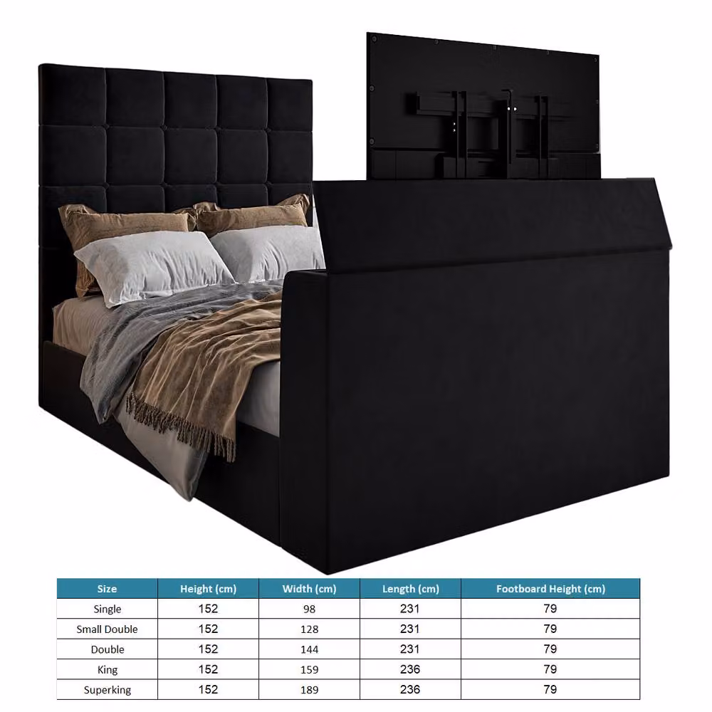KDMD Allostock Upholstered Black Velvet TV Bed Frame, Single, W: 90 cm, D: 190 cm – 5