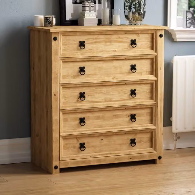 HD Designs Corona Rustic 5 Drawer Chest in Brown Solid Wood – 1