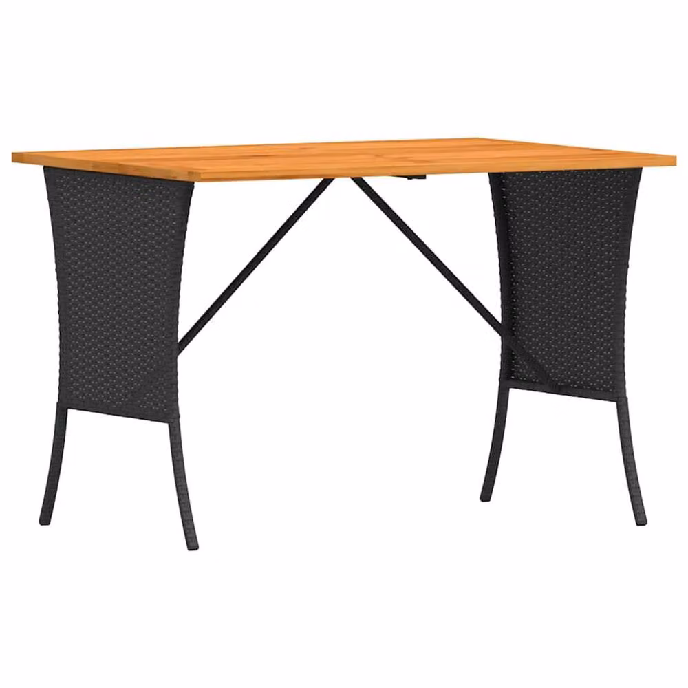 Berkfield Home Garden Table with Black Poly Rattan and Acacia Wood Top, W: 105 cm, D: 75 cm, H: 72 cm – 3