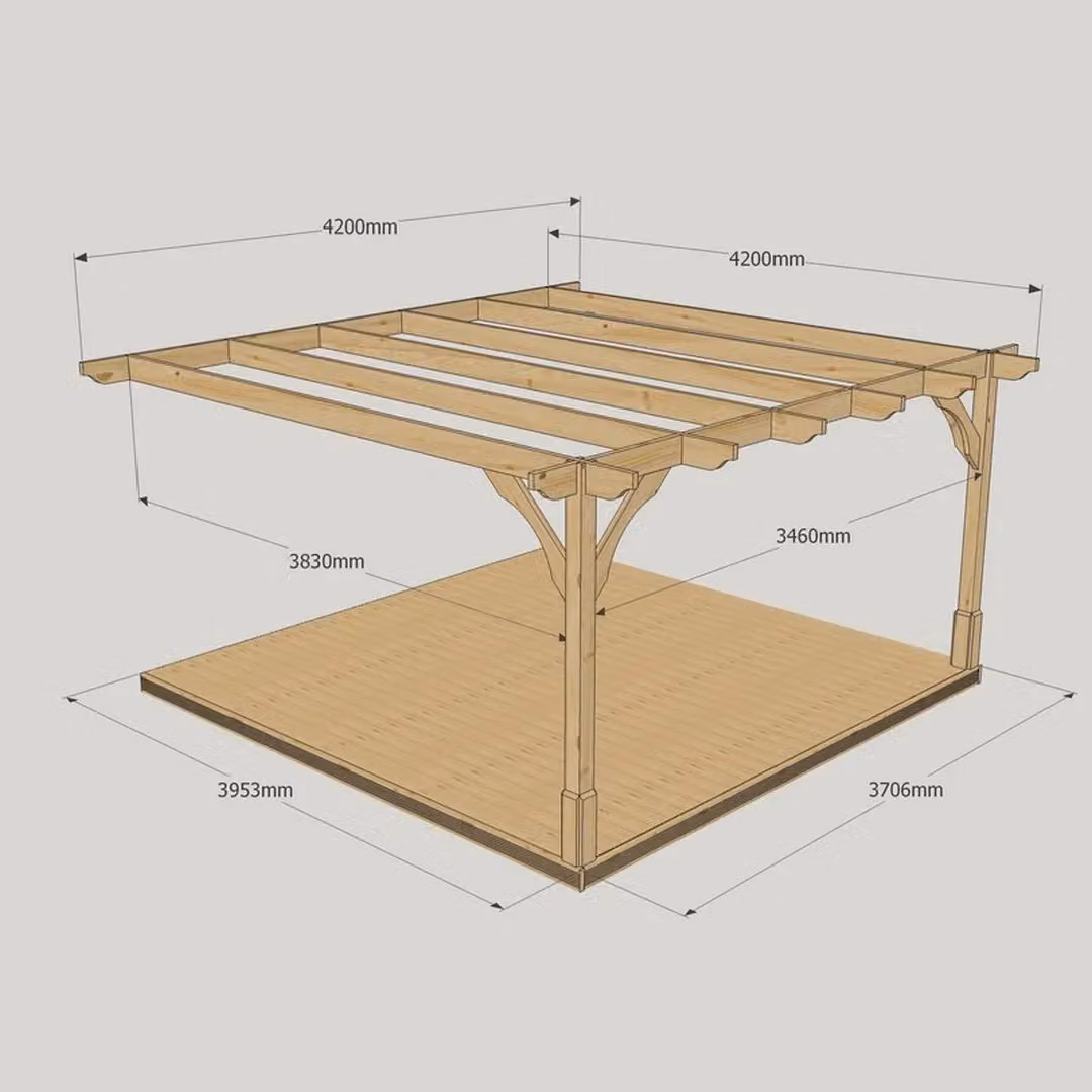 Rutland County Garden Furniture Premium Green Wall Mounted Lean-to Pergola and Decking Kit, W: 420 cm, D: 420 cm, H: 270 cm – 2