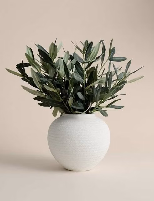 M&S Artificial Olive Stem Arrangement in a Green Ceramic Pot