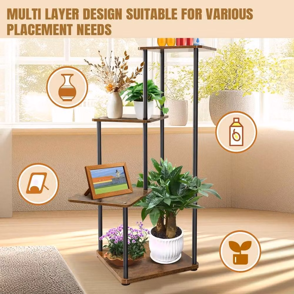 KORVIXA Industrial Metal and Wood Plant Stand in Brown, W/D/H: 80.5 x 30.0 x 53.0 cm – 5