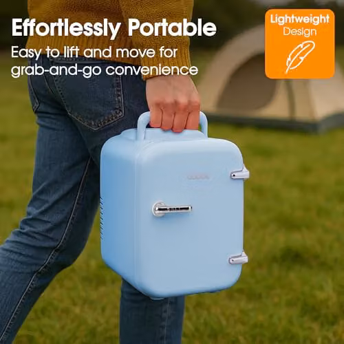 Abode Blue Mini Fridge A4CLR201BL 4L Portable Thermoelectric Cooler and Warmer for Drinks and Cosmetics, W/D/H: 27.5 x 19.0 x 25.0 cm – 6