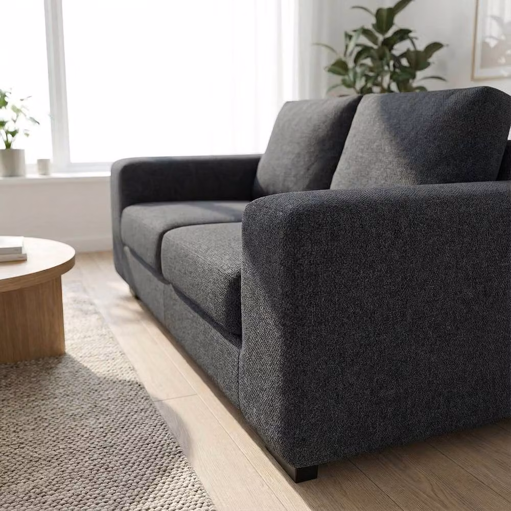 Abakus Direct Boston 2 Seater Fabric Sofa in Black with Solid Wood Frame and Scatter Cushions – 4
