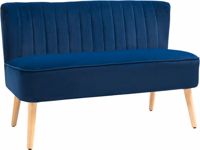 HOMCOM Modern Double Seat Velvet Sofa in Blue with Solid Wood Frame and Mixed Padding – 1