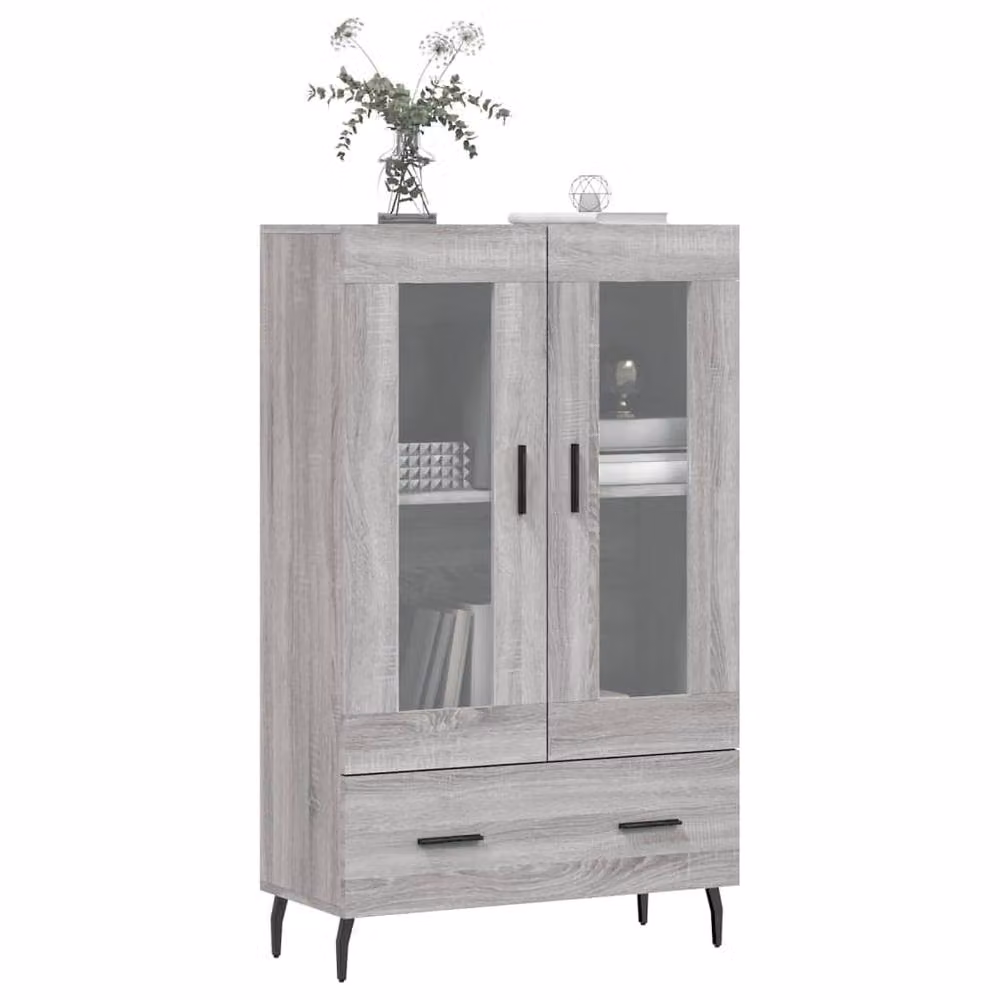Berkfield Home Modern Grey Highboard with Glass Doors, W/D/H: 69.5 x 31 x 115 cm – 2