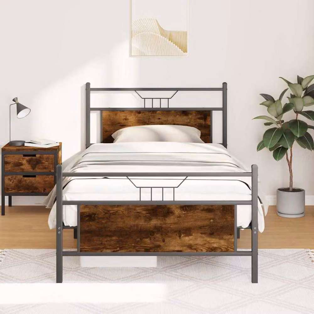 Berkfield Home Smoked Oak Bed Frame in Brown, W/D/H: 100 x 200 cm – 2