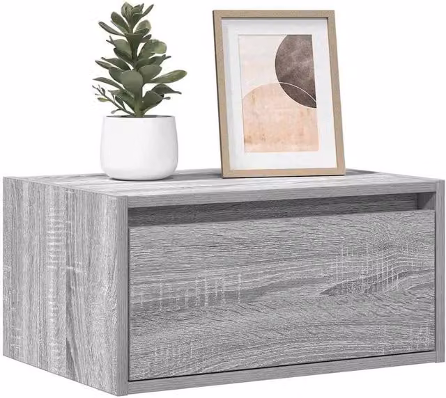 Berkfield Home Wall-mounted Bedside Cabinet with Integrated LED Lights in Grey Sonoma