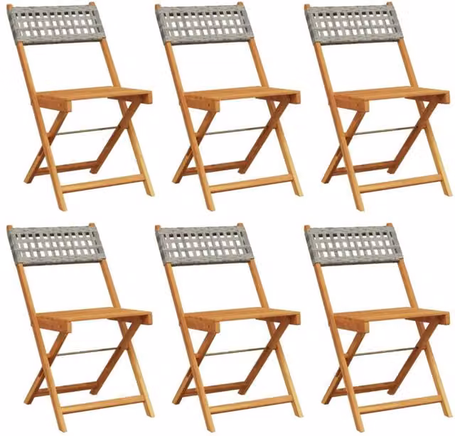 Berkfield Home Set of 6 Grey Poly Rattan and Acacia Wood Folding Garden Chairs – 1