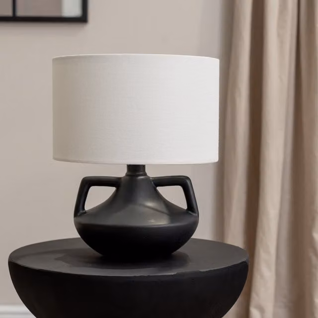 Zoe Ceramic Vase Table Lamp with Black Linen Drum Lampshade