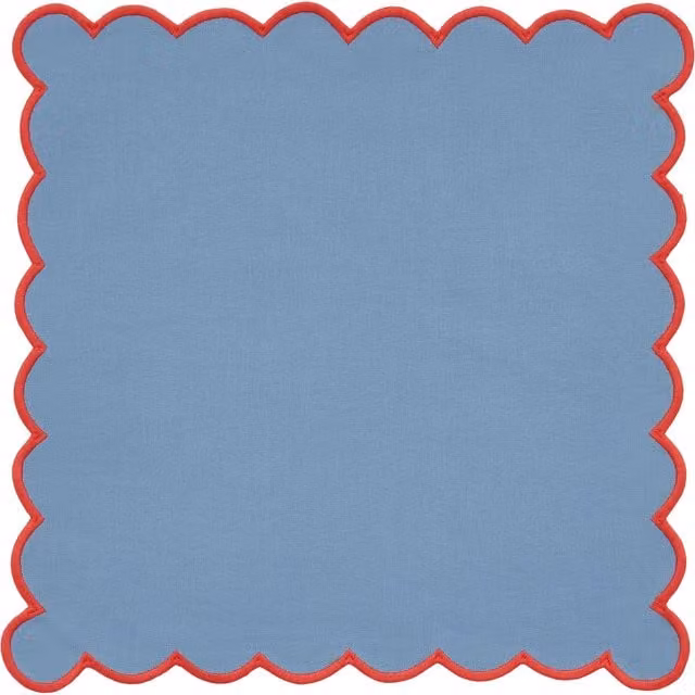 Land & Shore Cotton Scallop Trim Napkins in Blue and Red