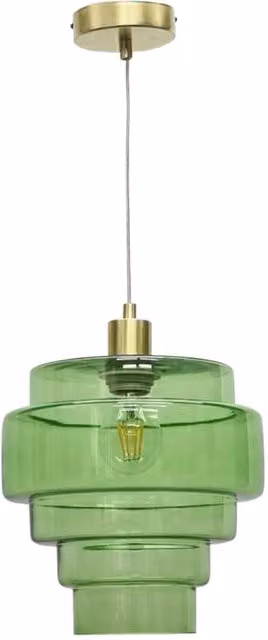 First Choice Lighting Benson 5 Tier Green Glass and Gold Brass Suspended Ceiling Pendant Light H 113 cm, W 60 cm, D 23.5 cm – 1