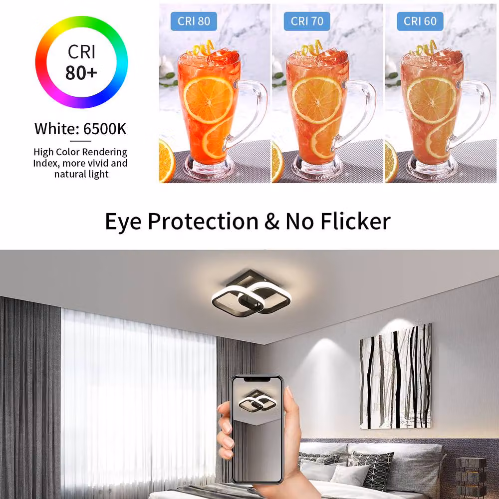 Pheashine Modern Square LED Ceiling Light, 22W, Warm White, Black and White – 2