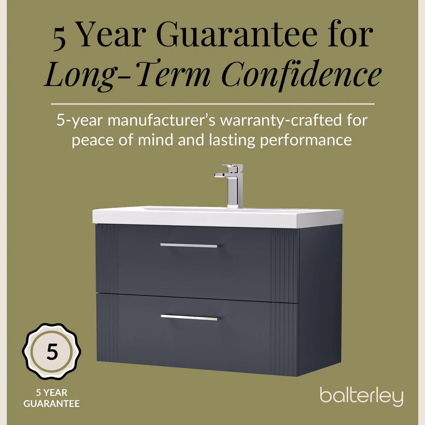 Balterley Wall Hung 2 Drawer Vanity Unit with Thin-Edge Basin, Dark Grey, W: 80 cm, D: 55 cm – 4