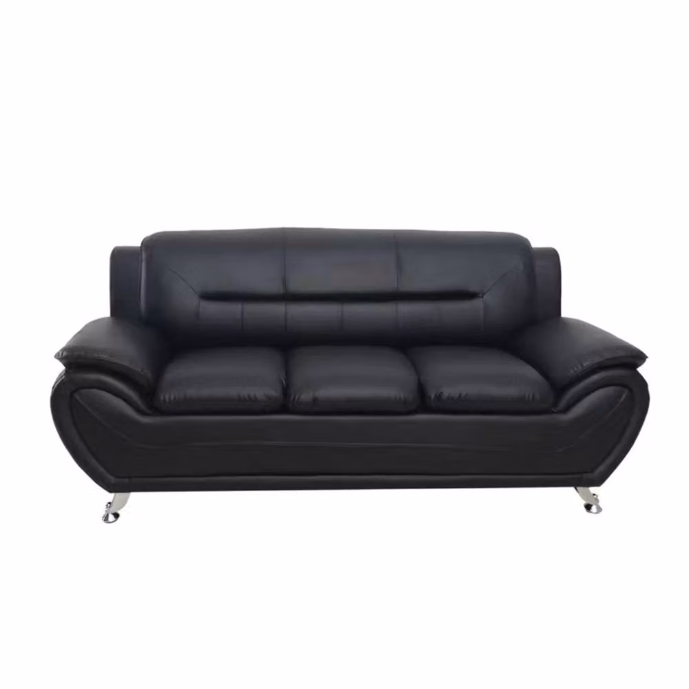SquareBoxx Celestina Modern Black Leather 3+2 Sofa Set – 4