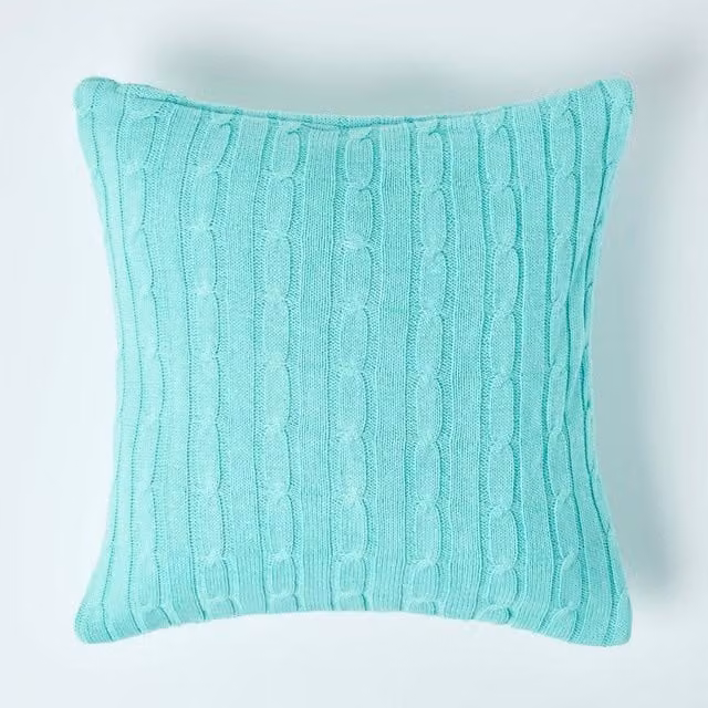 Homescapes Green Cotton Knit Square Cushion Cover