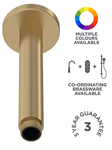 nuie ARM815 Arvan Modern Round Ceiling Mounted Shower Arm, 150mm, Brushed Brass – 2