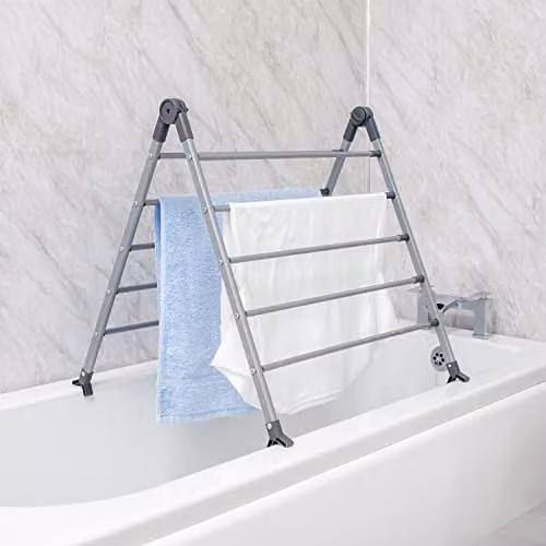 BLACK+DECKER Extendable Over Bath Airer in Grey with 10 Bars and 5.6m Total Drying Space