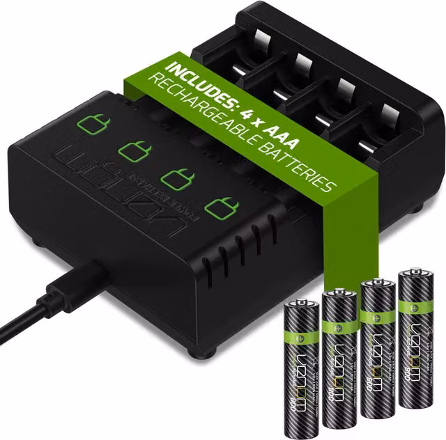 Venom Rechargeable Battery Charging Dock with 4 x 800mAh AAA Batteries, Black