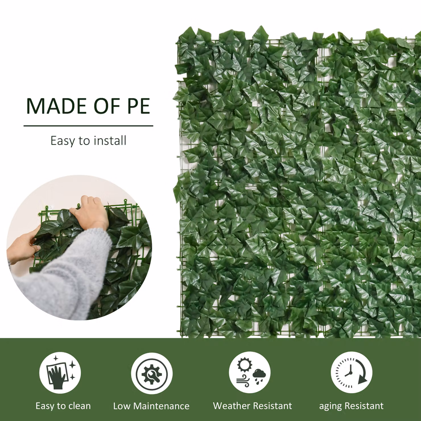 Outsunny 2-Piece Artificial Leaf Hedge Privacy Fence Screen, Dark Green, W: 300 cm, H: 100 cm – 3