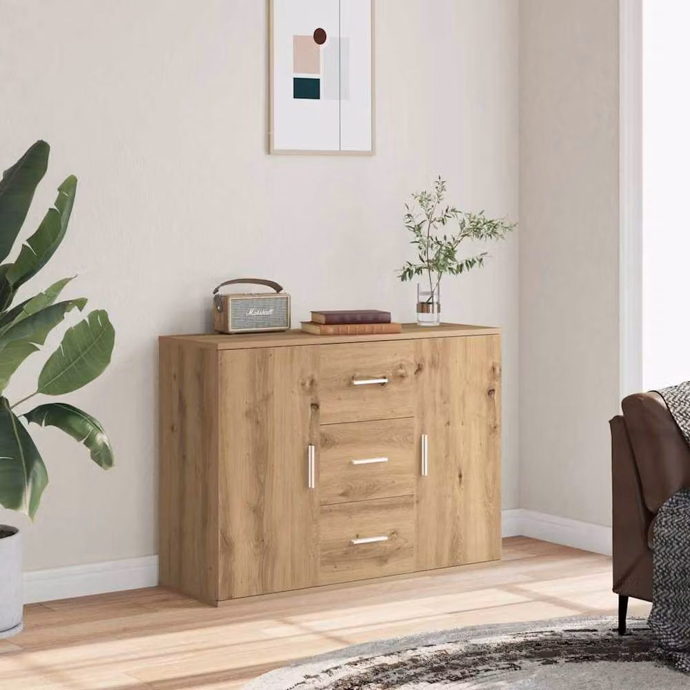Berkfield Home Artisan Oak Sideboard in Brown, W/D/H: 90 x 29.5 x 65 cm – 2