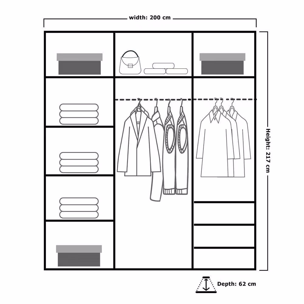 MN Furniture Modern Grey Double Mirror Sliding Wardrobe with Integrated LED Lighting, W: 200 cm, H: 217 cm – 2