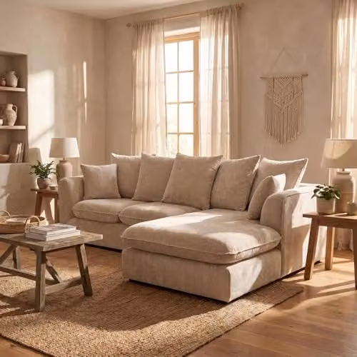 Abakus Direct Lucas Left Facing Corner Sofa in Cream Velvet Chenille – 3