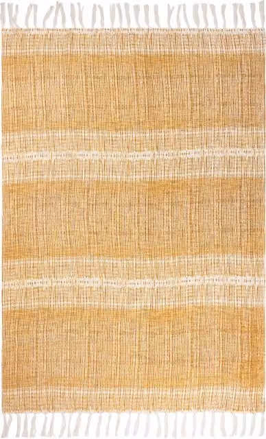 Sono Ink Abstract Striped Throw with Fringes in Cumin and Yellow