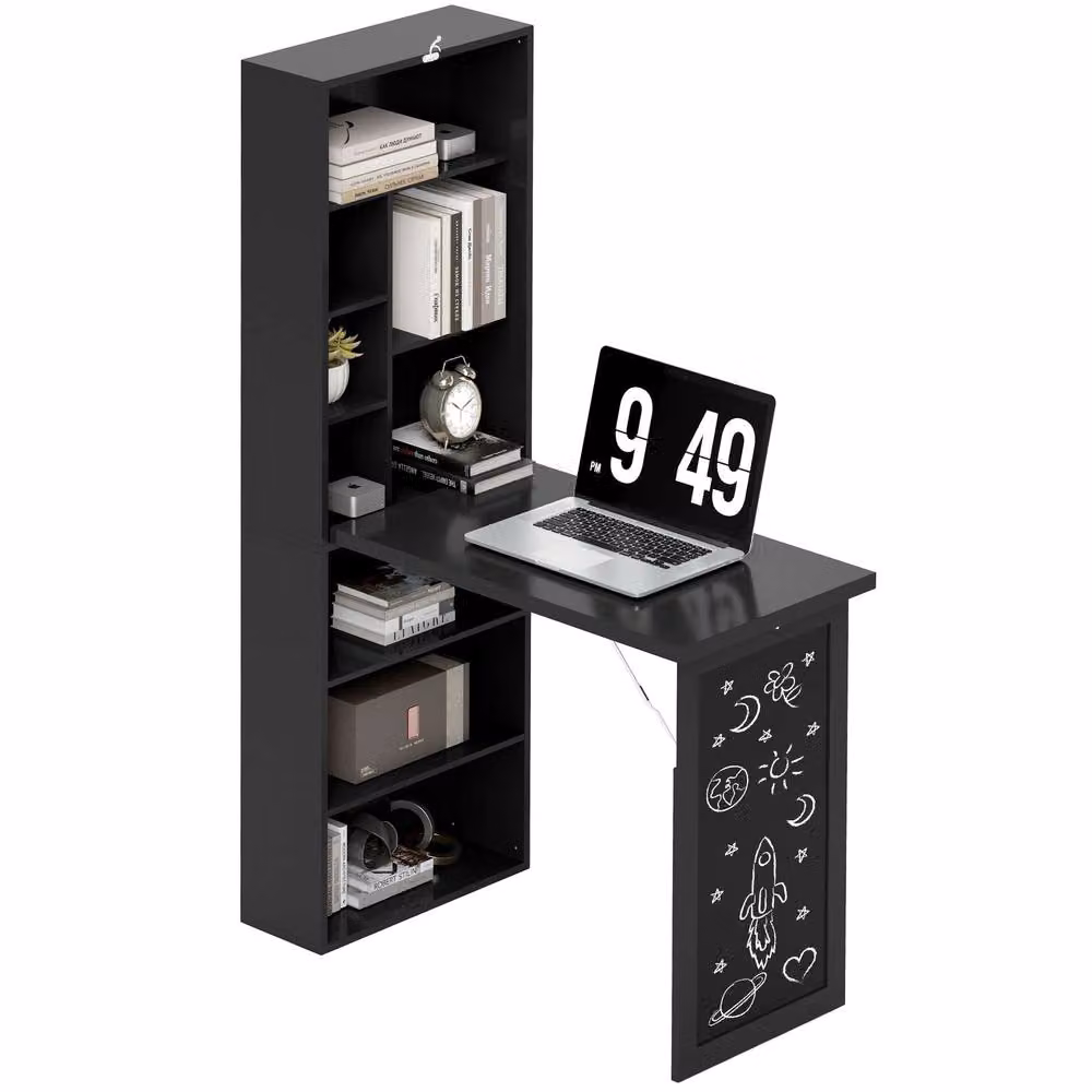 Rolipo Three-Part Modern Computer Desk with Storage and Chalkboard in Black – 2