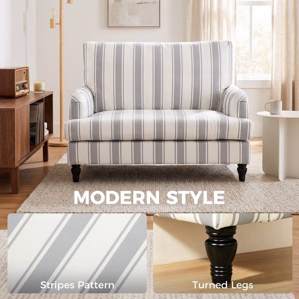 HOMCOM Modern Striped Velvet Single Sofa Armchair in Grey – 3