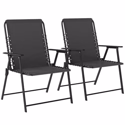 Outsunny Set of 2 Folding Garden Chairs in Black Metal