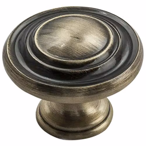 Loops Round Ringed Pattern Door Knob in Antique Burnished Brass, Diameter: 32 mm