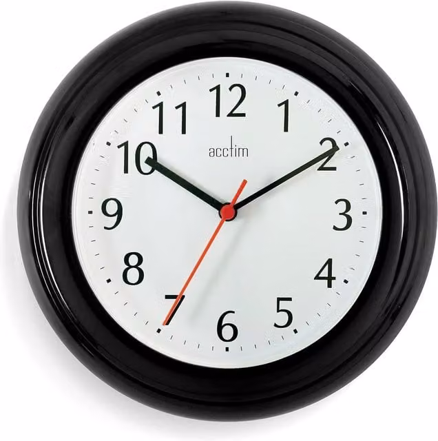 Acctim Wycombe Round Quartz Wall Clock in Black, Diameter: 22 cm