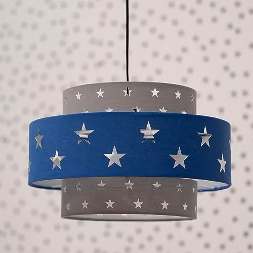 MiniSun Modern Blue and Grey Fabric Ceiling Light Shade with Star Design, Shade Width: 30 cm – 6