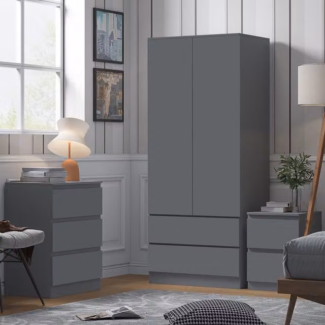 FWStyle Modern 2 Door 2 Drawer Combination Wardrobe in Dark Matt Grey