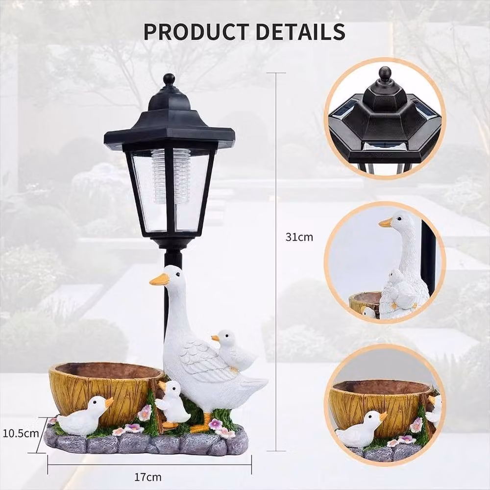 NESTLUNE Solar Duck Garden Statues with LED Lantern Flowerpot in White and Multicolour – 2