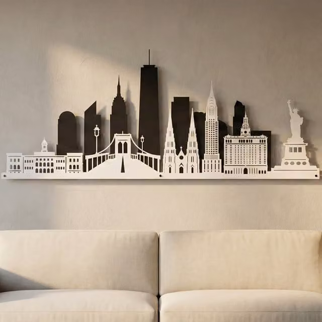Laser Hut New York Skyline Metal Wall Art in Black and White
