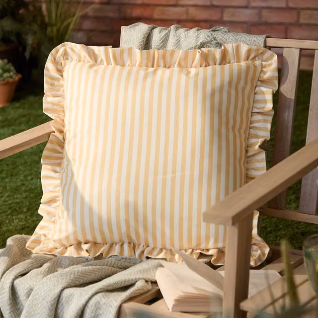 Make It A Home Millie Ruffle Striped Square Outdoor Cushion - Yellow